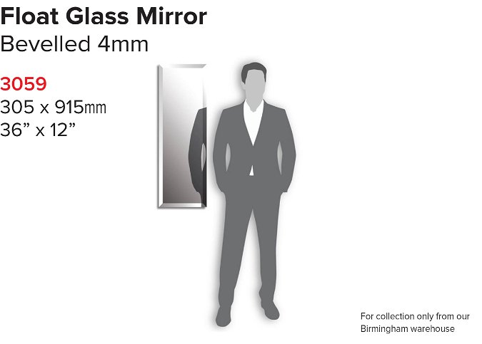 Bevelled Glass Mirror 4mm 305 x 915mm